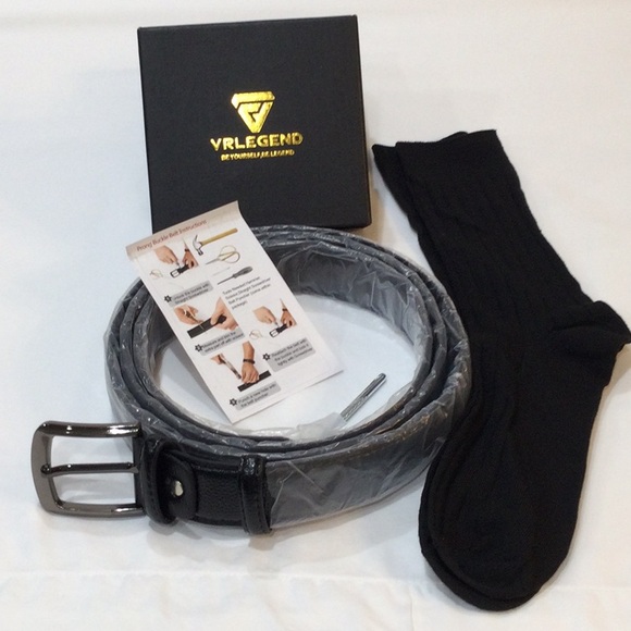Big plus size Men’s Leather Belt NWT & new black socks - Picture 1 of 9